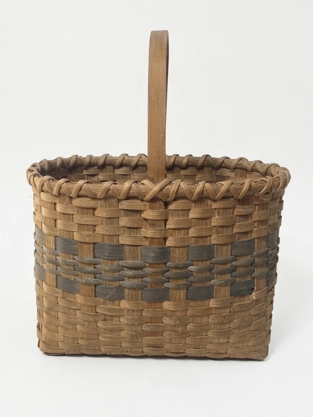 Vintage Handcrafted Woven Splint Basket Brown and Gray 1987